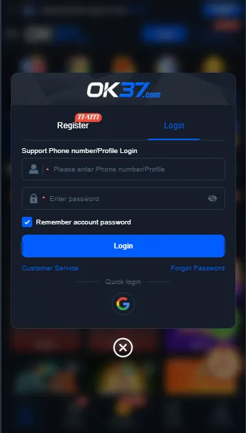 OK37 Login Page